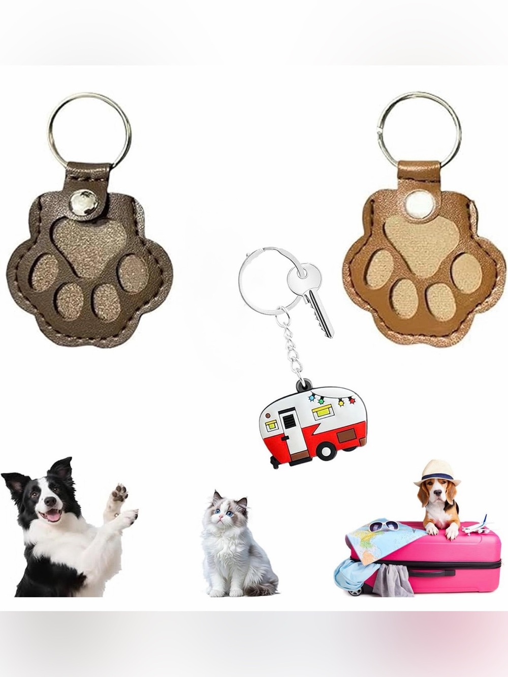 ✴️New✴️Leather Paw Print Memorial Keychain for Pets and Trailer Keychain